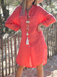 Shirt Collar Solid Color Comfortable Long Sleeve Dress