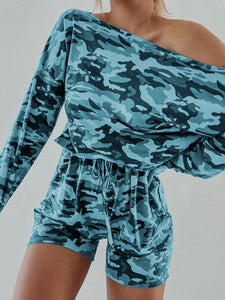 Camouflage Print One Shoulder Romper