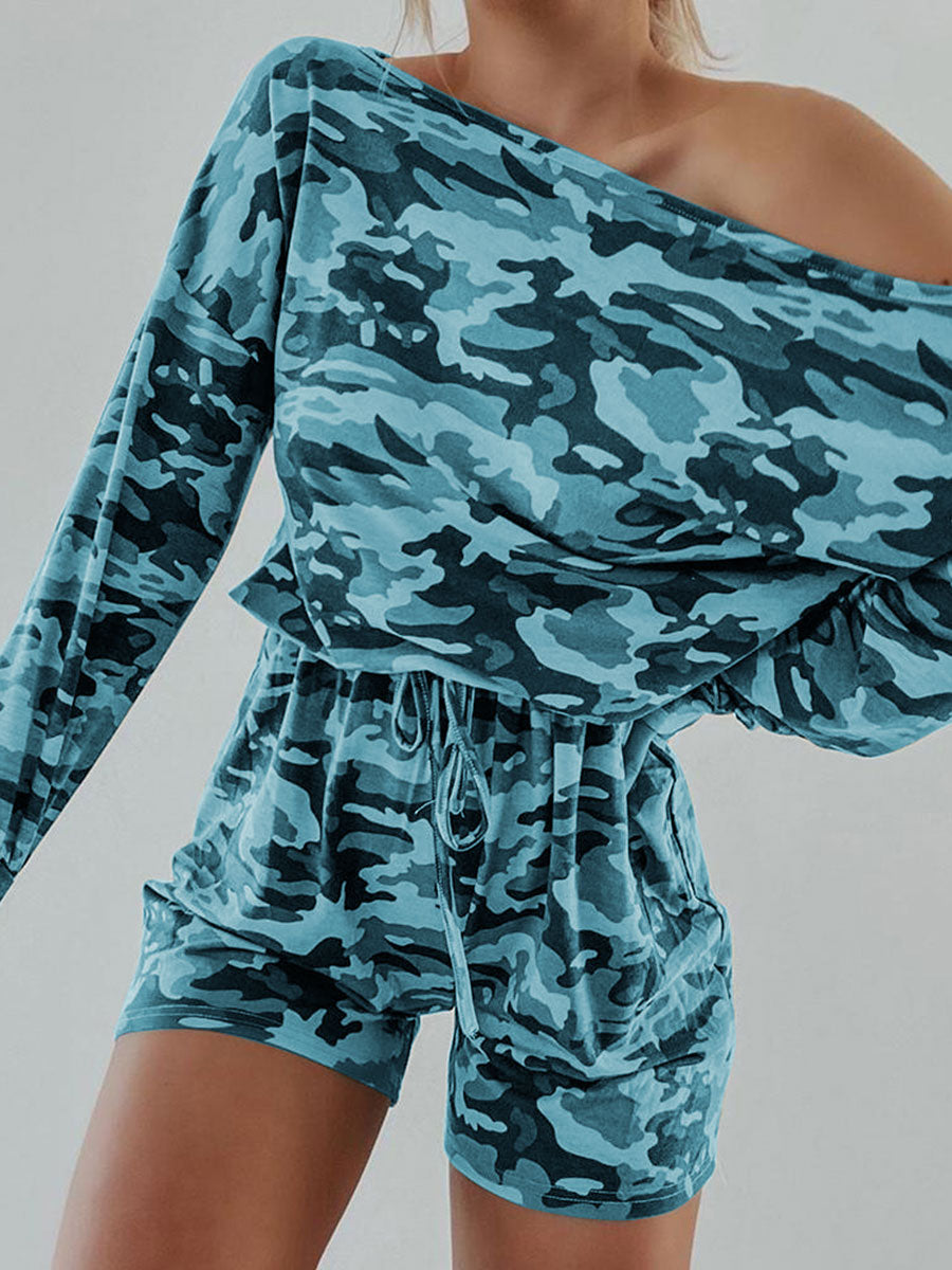 Camouflage Print One Shoulder Romper