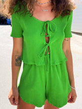 Load image into Gallery viewer, Solid Color Round Neck Lace Casual Two-piece Suit
