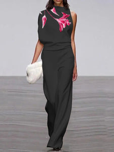 Casual Loose Floral Print Sleeveless Jumpsuit
