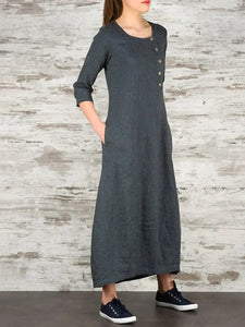 Casual Solid Color Button Design Dress