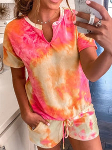Casual Loose Tie-dye Short-sleeved Two-piece Suit