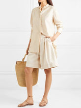 Load image into Gallery viewer, Casual Long Sleeve Button Tops Shorts with Pocket Two-Piece Women&#39;s Suit
