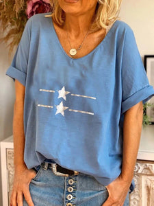 V-Neck Printed Short-Sleeved T-Shirt