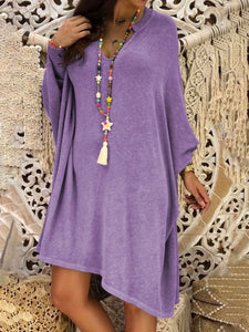 Solid Color Loose Long Sleeve Dress