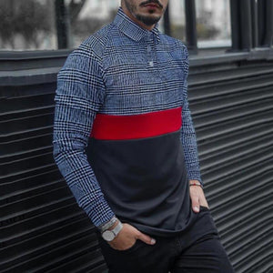 Men'S Retro Patchwork Plaid Button T-Shirt