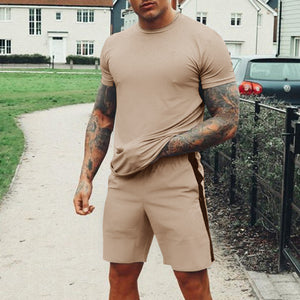 Men'S Casual Grey Round Neck T-Shirt Shorts Suit