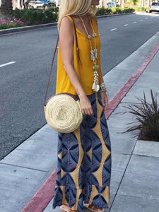 Retro Casual V-Neck Top Pant Suit