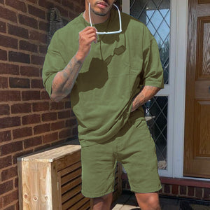 Men'S Solid Color Fashion Casual Short Sleeve Suit