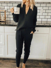 Load image into Gallery viewer, V-Neck Long Sleeve Top And Drawstring Slim Pants Set
