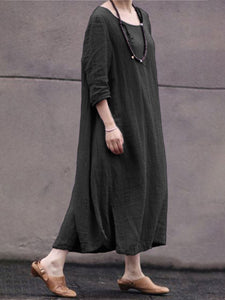Bohemia Pure Color Round Neck Half Sleeve Loose Casual Dress