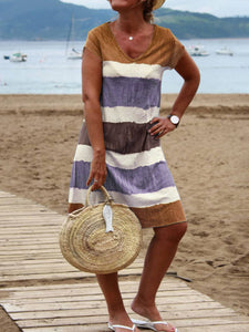 V-Neck Striped Contrast Dress