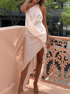 Sexy Solid Color One-shoulder Suspender Dress