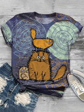 Load image into Gallery viewer, Fashion Cat Printed Short Sleeve Round Neck Casual T-shirt
