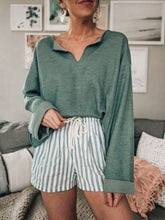 Load image into Gallery viewer, Simple Casual Loose V-Neck Top Striped Shorts Set
