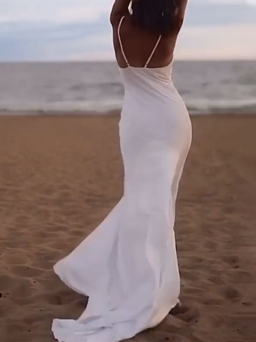 Sexy Sling V-neck Sleeveless Evening Maxi Dress