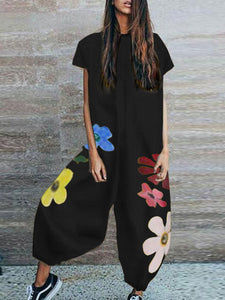 Short Sleeve Floral Print Jumpsuit