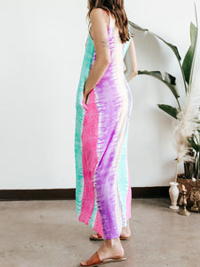 Watercolors Tie Dye Loose Maxi Dress