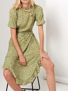 Round Neck Floral Waist Dress