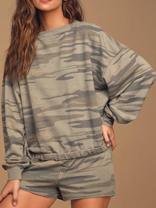 Casual Loose Camouflage Printed Two-piece Suit