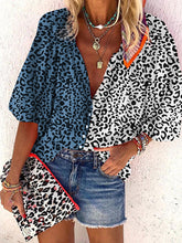 Load image into Gallery viewer, Bohemian V Neck Loose Long Sleeve Colorblock Leopard Shirt Top

