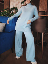 Load image into Gallery viewer, High Neck Slit Sweater Loose Trousers Set for Women
