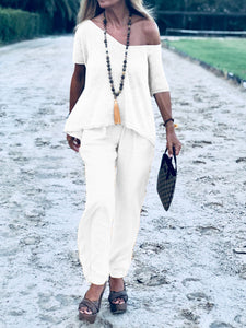 Casual Loose V Neck Top Pants Set