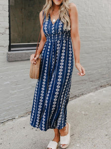Casual Printed V-neck Sleeveless Jumpsuit