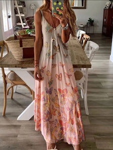 Fashion Holiday Butterfly Print Suspender Dress