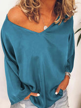 Load image into Gallery viewer, Casual Solid Color Long Sleeve V-neck Plus Size T-shirt

