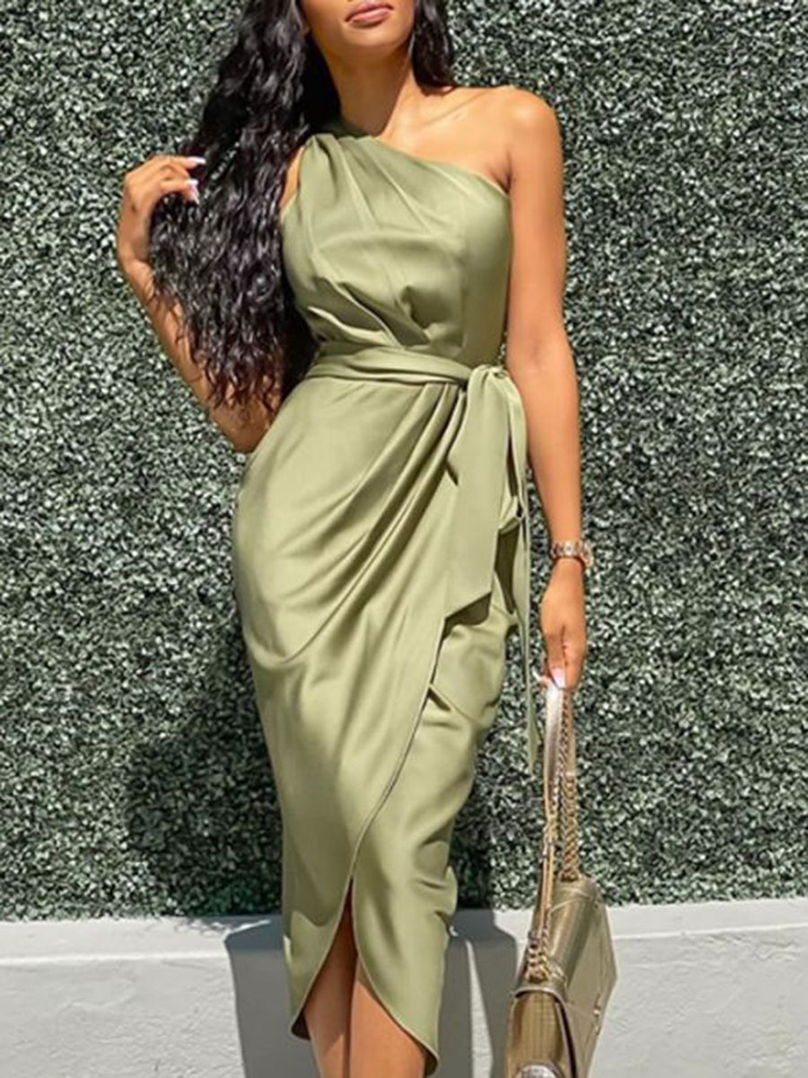 One-shoulder Slim Bag Hip Casual Dress