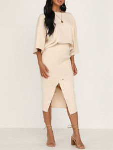 Solid Color Sets Loose Blouse Split Skirt Two-piece Suit