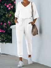 Load image into Gallery viewer, Casual Loose V-Neck Short Sleeve Top Pants Suit
