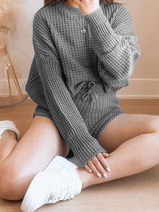 Round Neck Solid Color Loose Warm Suit