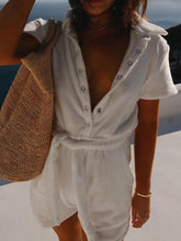 Load image into Gallery viewer, Casual Solid Color Short-sleeved Lapel Jumpsuit
