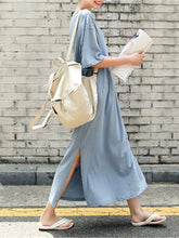 Load image into Gallery viewer, Casual  Loose Short Sleeves Fork Maxi Dress
