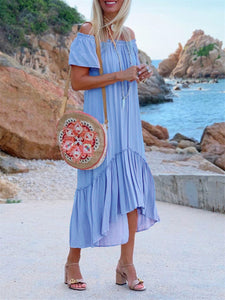 Elegant Romantic Dating Short Sleeve Irregular Midi Dress