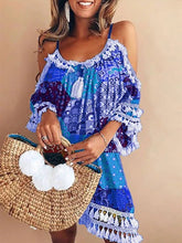 Load image into Gallery viewer, Off Shoulder s Shift Daily Cotton-Blend Patchwork Dresses
