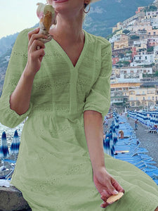 Casual Solid Color V-neck Sleeve Dress