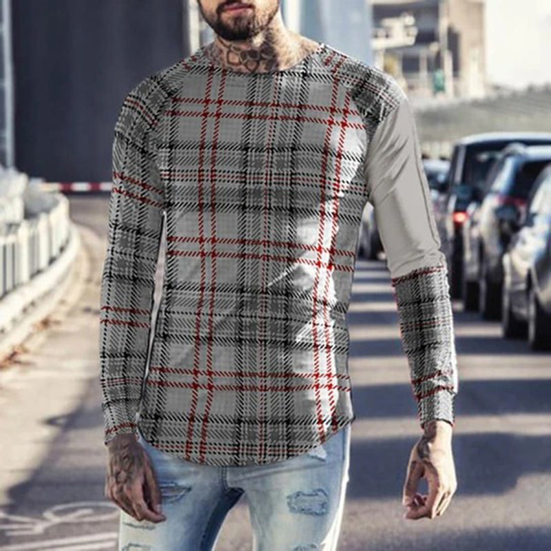 Men'S Fashion Casual Check Long Sleeve T-Shirt