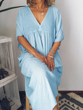 Load image into Gallery viewer, Short Sleeve V-Neck Solid Color Dress
