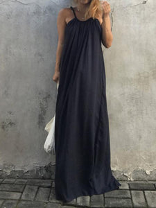 Bohemian Solid Color Suspender Dress