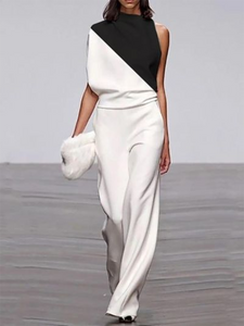 Casual Loose Color Matching Sleeveless Jumpsuit