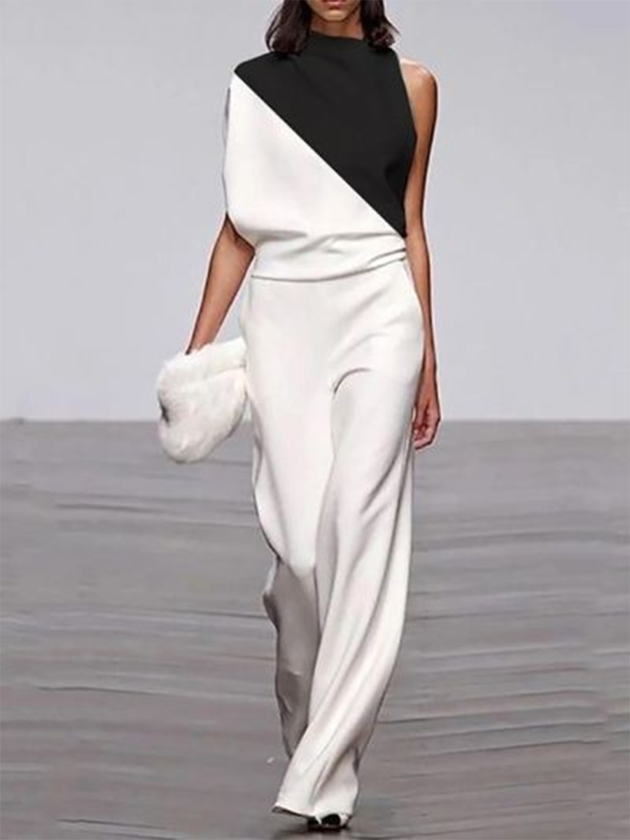 Casual Loose Color Matching Sleeveless Jumpsuit