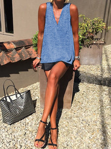 V-Neck Solid Color Sleeveless T-Shirt