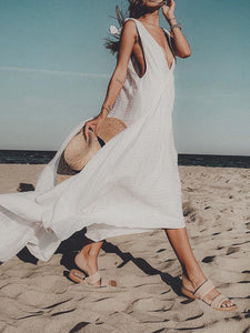 Casual Sexy Deep V-neck Pure Color Maxi Dress for Summer