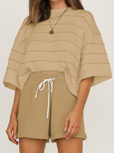 Load image into Gallery viewer, Striped Loose Casual Top High Waist Shorts Two Piece Set

