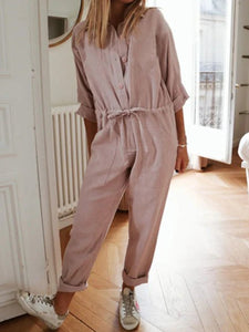 Casual Button Shirt Collar Jumpsuit