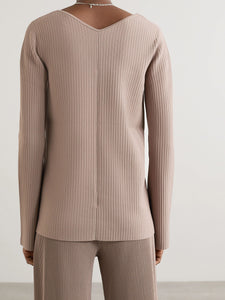 Pure Color V-Neck Casual Knitted Long Sleeve Suit